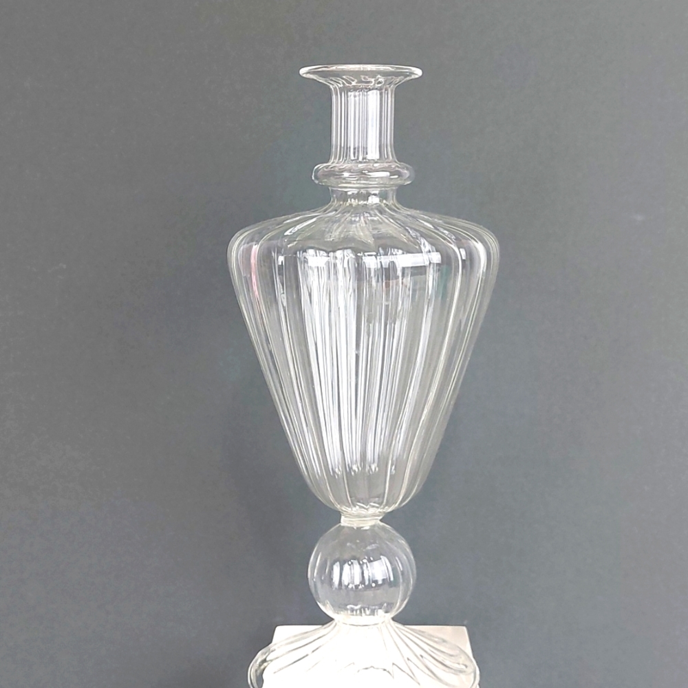 Fluted Ribbed Glass, Pedestal Vase